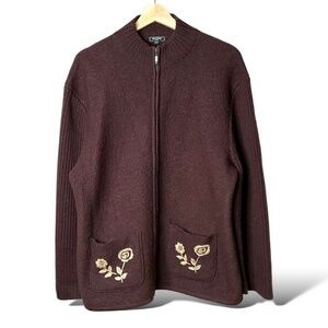 RINO ROSSI Vintage 100% Boiled Wool Cardigan Jacket Ribbed Sleeves Embroidery XL